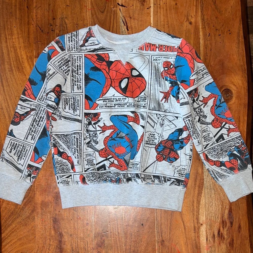 Marvel Spider-Man Comic Print Kids Sweater - Gray, Blue, Red